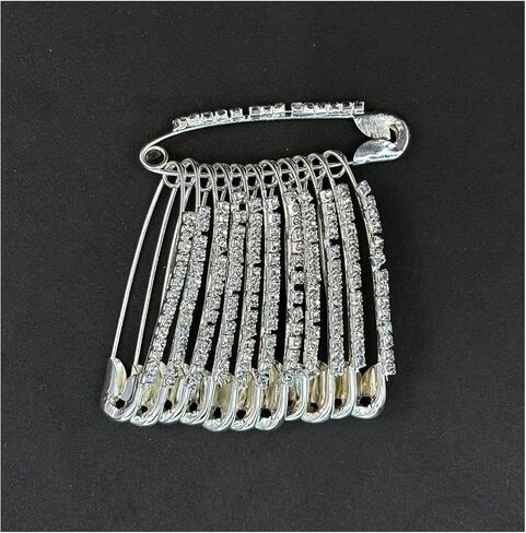 12-Piece Golden Safety Pins with Multi Faux Crystal - Diamonds Designer Safety pin Saree pin - Saftey Pins for Clothing and Crafts. (Golden-Multi) in Saudi Arabia