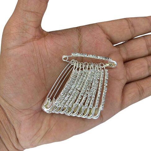 12-Piece Golden Safety Pins with Multi Faux Crystal - Diamonds Designer Safety pin Saree pin - Saftey Pins for Clothing and Crafts. (Golden-Multi) in Saudi Arabia