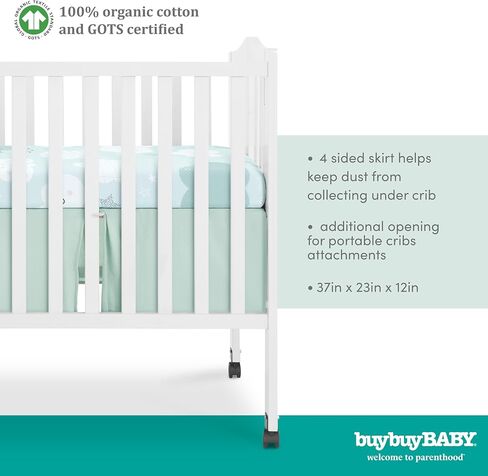 Evolur Buybuy Baby Baby Pink & Heart Print 3 Piece Mini Crib Bedding Set, Machine Washable, Soft and Breathable Toddler Bedding Set, Includes Fitted Sheet, Comfortor and Crib Skirt in Kuwait