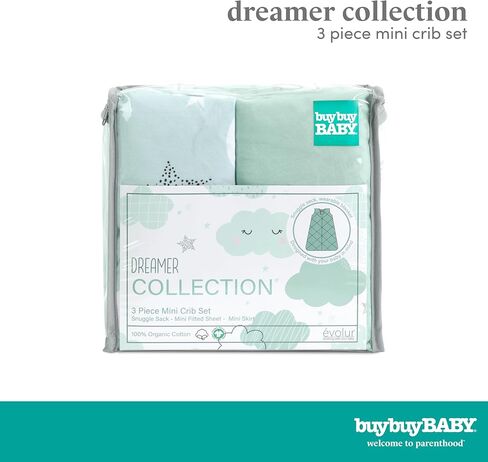 Evolur Buybuy Baby Baby Pink & Heart Print 3 Piece Mini Crib Bedding Set, Machine Washable, Soft and Breathable Toddler Bedding Set, Includes Fitted Sheet, Comfortor and Crib Skirt in Kuwait