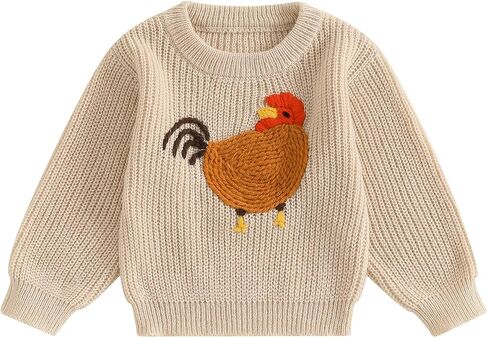 Infant Baby Boy Girl Knit Sweater Rooster Goose Embroidery Crew Neck Long Sleeve Pullover Knit Shirt Winter Clothes in Kuwait