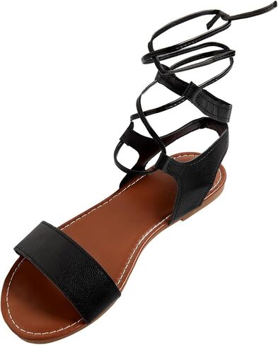 GORGLITTER Women's Lace Up Leather Sandal Dressy Strappy Cross Open Toe Flat Sandals in Saudi Arabia