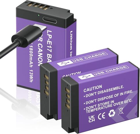 3 Pack LP-E17 Battery,1800mAh Battery LP-E17 Battery with USB-C for Canon EOS R50 R8 RP R10, RP Rebel SL2 SL3 T6i T6s T7i M3 M5 M6 200D 77D 750D 760D 800D 8000D KISS X8i Camera in Saudi Arabia