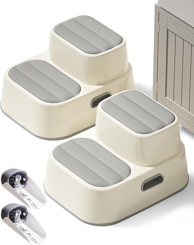 Toddler Step Stool for Bathroom Sink, Upgrade Non-Silp 2 Step Stool for Kids with Enlarged Step Area, Kids Step Stool for Bathroom, Kitchen Helper Potty Training Step Stool (Gray 2-Pack) in Saudi Arabia