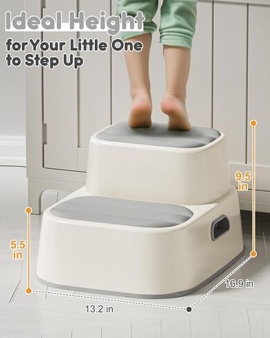 Toddler Step Stool for Bathroom Sink, Upgrade Non-Silp 2 Step Stool for Kids with Enlarged Step Area, Kids Step Stool for Bathroom, Kitchen Helper Potty Training Step Stool (Gray 2-Pack) in Saudi Arabia