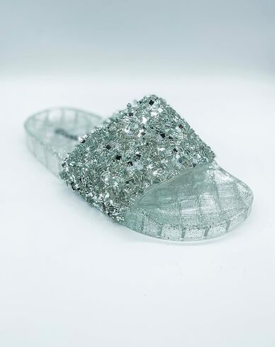 Women's Summer Flip Flops Open Toe Jelly Sandals Silver Rhinestone Glitter Slides Sandals in Saudi Arabia