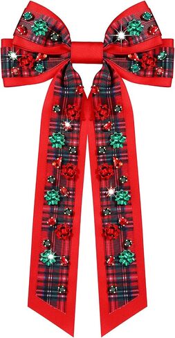 Christmas Hair Bows Large Red Plaid Christmas Charm Jewels Hair Bow Clips for Girls Women Barrettes Winter Holiday Hair Bows Barrettes Accessories (red plaid Christmas bow B) in Saudi Arabia