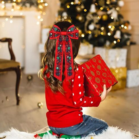 Christmas Hair Bows Large Red Plaid Christmas Charm Jewels Hair Bow Clips for Girls Women Barrettes Winter Holiday Hair Bows Barrettes Accessories (red plaid Christmas bow B) in Saudi Arabia