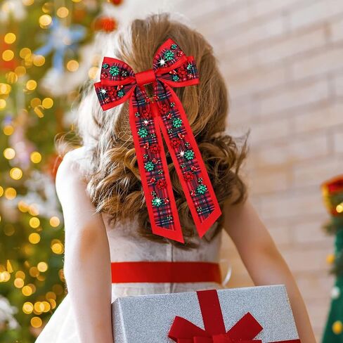 Christmas Hair Bows Large Red Plaid Christmas Charm Jewels Hair Bow Clips for Girls Women Barrettes Winter Holiday Hair Bows Barrettes Accessories (red plaid Christmas bow B) in Saudi Arabia