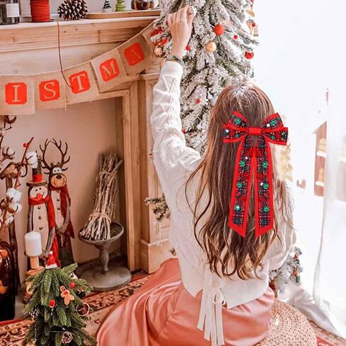 Christmas Hair Bows Large Red Plaid Christmas Charm Jewels Hair Bow Clips for Girls Women Barrettes Winter Holiday Hair Bows Barrettes Accessories (red plaid Christmas bow B) in Saudi Arabia