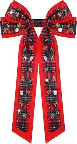 Christmas Hair Bows Large Red Plaid Christmas Charm Jewels Hair Bow Clips for Girls Women Barrettes Winter Holiday Hair Bows Barrettes Accessories (red plaid Christmas bow B) in Saudi Arabia