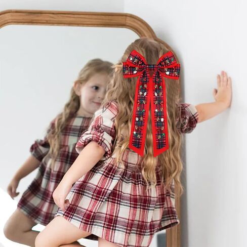 Christmas Hair Bows Large Red Plaid Christmas Charm Jewels Hair Bow Clips for Girls Women Barrettes Winter Holiday Hair Bows Barrettes Accessories (red plaid Christmas bow B) in Saudi Arabia