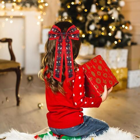Christmas Hair Bows Large Red Plaid Christmas Charm Jewels Hair Bow Clips for Girls Women Barrettes Winter Holiday Hair Bows Barrettes Accessories (red plaid Christmas bow B) in Saudi Arabia