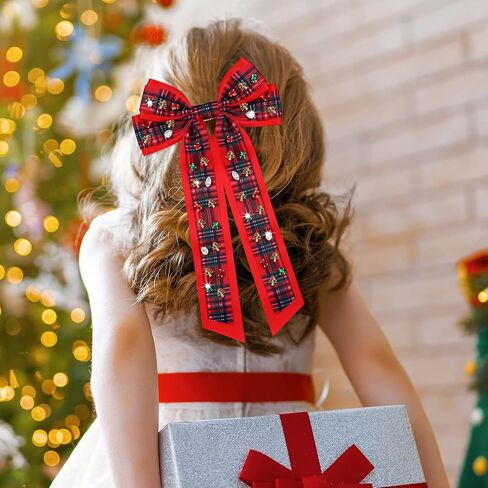 Christmas Hair Bows Large Red Plaid Christmas Charm Jewels Hair Bow Clips for Girls Women Barrettes Winter Holiday Hair Bows Barrettes Accessories (red plaid Christmas bow B) in Saudi Arabia