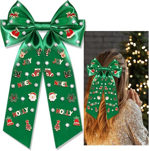 Christmas Hair Bows Large Red Plaid Christmas Charm Jewels Hair Bow Clips for Girls Women Barrettes Winter Holiday Hair Bows Barrettes Accessories (red plaid Christmas bow B) in Saudi Arabia