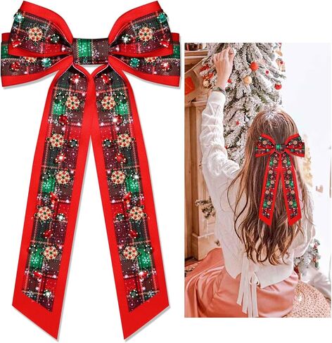 Christmas Hair Bows Large Red Plaid Christmas Charm Jewels Hair Bow Clips for Girls Women Barrettes Winter Holiday Hair Bows Barrettes Accessories (red plaid Christmas bow B) in Kuwait