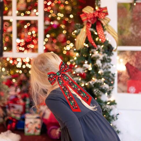 Christmas Hair Bows Large Red Plaid Christmas Charm Jewels Hair Bow Clips for Girls Women Barrettes Winter Holiday Hair Bows Barrettes Accessories (red plaid Christmas bow B) in Kuwait