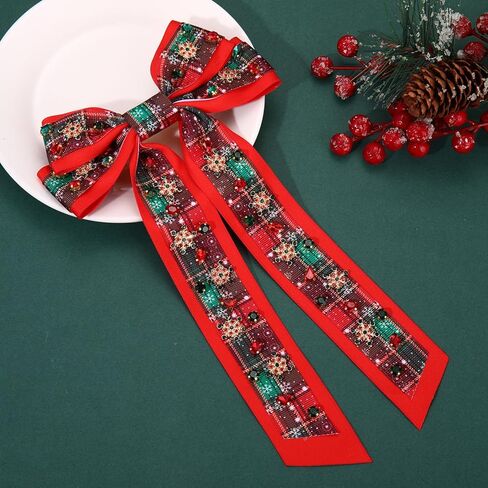 Christmas Hair Bows Large Red Plaid Christmas Charm Jewels Hair Bow Clips for Girls Women Barrettes Winter Holiday Hair Bows Barrettes Accessories (red plaid Christmas bow B) in Kuwait