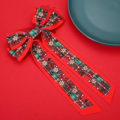 Christmas Hair Bows Large Red Plaid Christmas Charm Jewels Hair Bow Clips for Girls Women Barrettes Winter Holiday Hair Bows Barrettes Accessories (red plaid Christmas bow B) in Kuwait