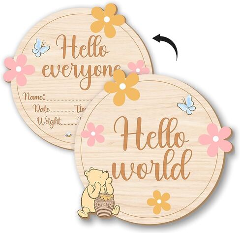 Winnie Baby Shower Decorations-Wooden Baby Announcement Sign-Baby Milestone Signs- Newborn Photography Props to Document Your Baby´s Growth-hello world-Newborn Photography Props to Document Your Baby´s Growth in Saudi Arabia