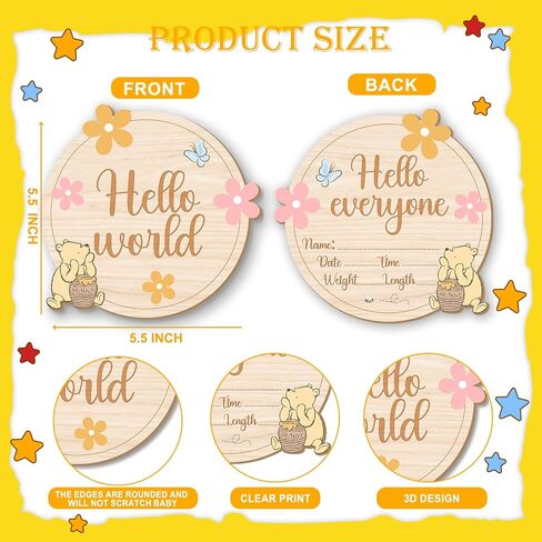 Winnie Baby Shower Decorations-Wooden Baby Announcement Sign-Baby Milestone Signs- Newborn Photography Props to Document Your Baby´s Growth-hello world-Newborn Photography Props to Document Your Baby´s Growth in Saudi Arabia