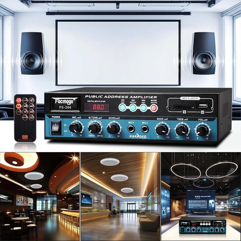 Facmogu PA90BT PA Amplifier, 120W Wireless Bluetooth Public Address Amplifier for PA Systems, PA Mono Amplifier Home Audio Sound PA Receiver System w/USB/AUX/Mic, 70V 100V Output for Ceiling Speaker in Saudi Arabia