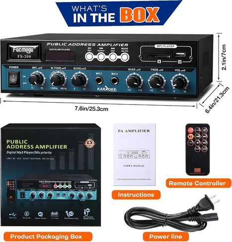 Facmogu PA90BT PA Amplifier, 120W Wireless Bluetooth Public Address Amplifier for PA Systems, PA Mono Amplifier Home Audio Sound PA Receiver System w/USB/AUX/Mic, 70V 100V Output for Ceiling Speaker in Saudi Arabia