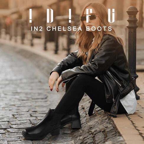 IDIFU IN2 Chelsea Boots Women Ankle Boots for Women Low Chunky Block Heel Short Square Toe Boots Fall Comfortable Fashion Casual Cute Work Office Dress Booties Slip On Classic Elastic Heeled Boots in Saudi Arabia