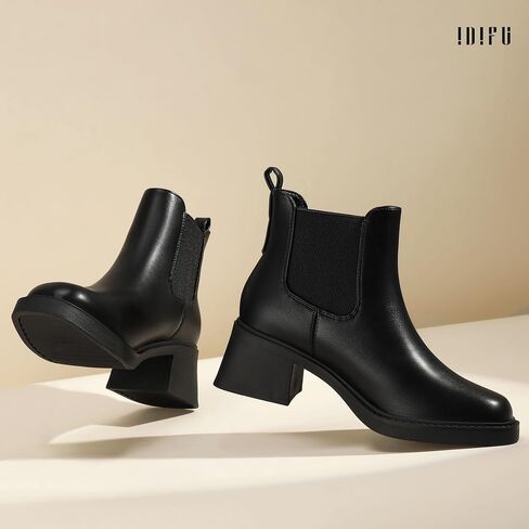 IDIFU IN2 Chelsea Boots Women Ankle Boots for Women Low Chunky Block Heel Short Square Toe Boots Fall Comfortable Fashion Casual Cute Work Office Dress Booties Slip On Classic Elastic Heeled Boots in Saudi Arabia
