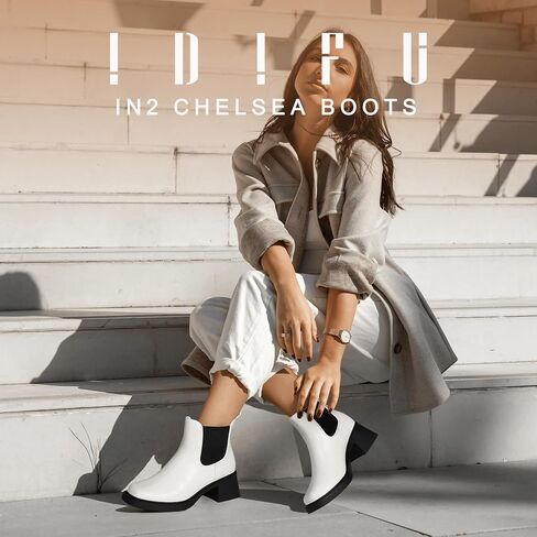 IDIFU IN2 Chelsea Boots Women Ankle Boots for Women Low Chunky Block Heel Short Square Toe Boots Fall Comfortable Fashion Casual Cute Work Office Dress Booties Slip On Classic Elastic Heeled Boots in Saudi Arabia