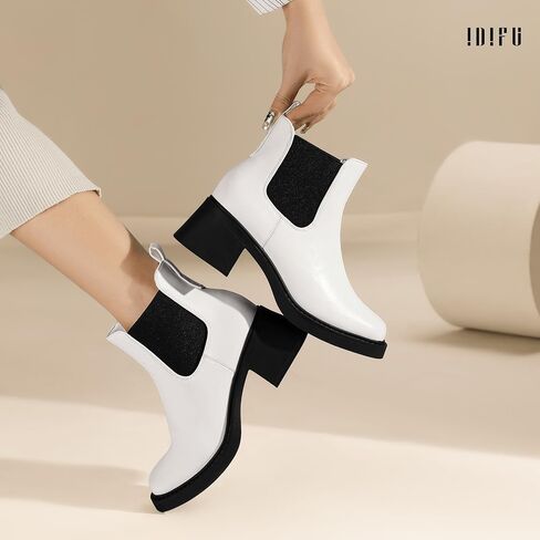 IDIFU IN2 Chelsea Boots Women Ankle Boots for Women Low Chunky Block Heel Short Square Toe Boots Fall Comfortable Fashion Casual Cute Work Office Dress Booties Slip On Classic Elastic Heeled Boots in Saudi Arabia