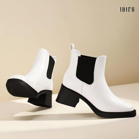 IDIFU IN2 Chelsea Boots Women Ankle Boots for Women Low Chunky Block Heel Short Square Toe Boots Fall Comfortable Fashion Casual Cute Work Office Dress Booties Slip On Classic Elastic Heeled Boots in Saudi Arabia