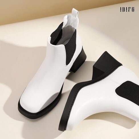 IDIFU IN2 Chelsea Boots Women Ankle Boots for Women Low Chunky Block Heel Short Square Toe Boots Fall Comfortable Fashion Casual Cute Work Office Dress Booties Slip On Classic Elastic Heeled Boots in Saudi Arabia