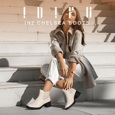 IDIFU IN2 Chelsea Boots Women Ankle Boots for Women Low Chunky Block Heel Short Square Toe Boots Fall Comfortable Fashion Casual Cute Work Office Dress Booties Slip On Classic Elastic Heeled Boots in Saudi Arabia