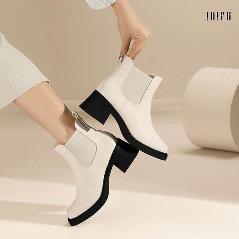 IDIFU IN2 Chelsea Boots Women Ankle Boots for Women Low Chunky Block Heel Short Square Toe Boots Fall Comfortable Fashion Casual Cute Work Office Dress Booties Slip On Classic Elastic Heeled Boots in Saudi Arabia
