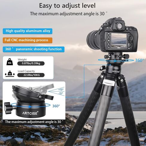 ARTCISE Leveling Base Tripod Leveling Head + Panoramic Pan Kit Aluminum Alloy Fast Leveling Tripod Head +15°/-15° Tilt Range 360° Panoramic Shooting Plate Maximum Load Capacity 22lbs in Saudi Arabia