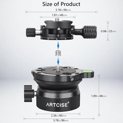 ARTCISE Leveling Base Tripod Leveling Head + Panoramic Pan Kit Aluminum Alloy Fast Leveling Tripod Head +15°/-15° Tilt Range 360° Panoramic Shooting Plate Maximum Load Capacity 22lbs in Saudi Arabia