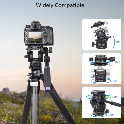 ARTCISE Leveling Base Tripod Leveling Head + Panoramic Pan Kit Aluminum Alloy Fast Leveling Tripod Head +15°/-15° Tilt Range 360° Panoramic Shooting Plate Maximum Load Capacity 22lbs in Saudi Arabia