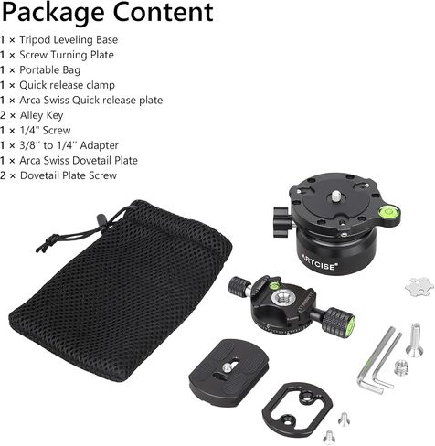 ARTCISE Leveling Base Tripod Leveling Head + Panoramic Pan Kit Aluminum Alloy Fast Leveling Tripod Head +15°/-15° Tilt Range 360° Panoramic Shooting Plate Maximum Load Capacity 22lbs in Saudi Arabia