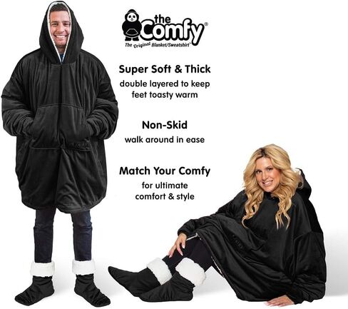 THE COMFY For Your Feet | Soft Sherpa Lined Slipper Socks from Shark Tank, Double Layered Non-Skid Sock with Grippers, Booties for Women & Men, Warm and Cozy Gifts in Saudi Arabia
