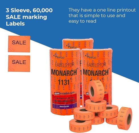 Perco Fluorescent Green Pricing Labels for Monarch 1131 Price Gun – 8 Sleeves, 64 Rolls Value Pack - 160,000 Price Marking Labels – with Ink Rolls Included in Saudi Arabia