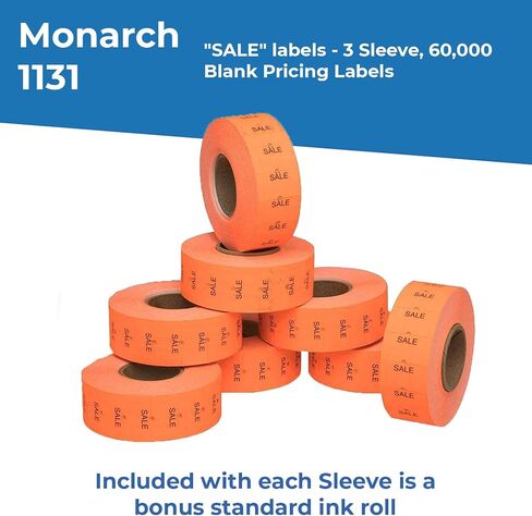 Perco Fluorescent Green Pricing Labels for Monarch 1131 Price Gun – 8 Sleeves, 64 Rolls Value Pack - 160,000 Price Marking Labels – with Ink Rolls Included in Saudi Arabia