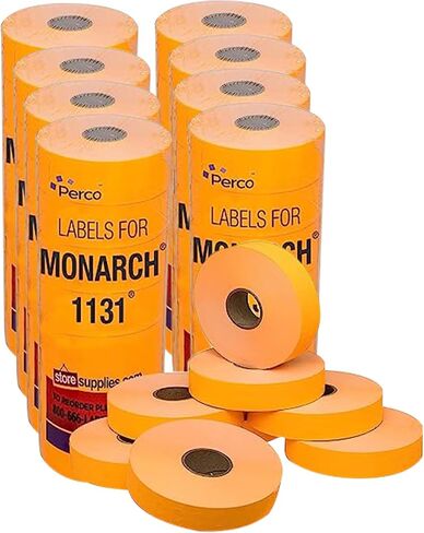 Perco Fluorescent Green Pricing Labels for Monarch 1131 Price Gun – 8 Sleeves, 64 Rolls Value Pack - 160,000 Price Marking Labels – with Ink Rolls Included in Saudi Arabia