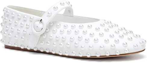 Rhinestone Ballet Flats Buckle Strap Ballerina Shoes Pearl Mary Jane Flats Round Toe Casual Dress Shoes in Kuwait