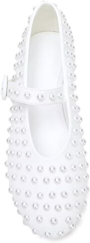 Rhinestone Ballet Flats Buckle Strap Ballerina Shoes Pearl Mary Jane Flats Round Toe Casual Dress Shoes in Kuwait