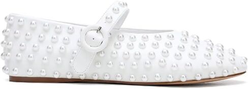 Rhinestone Ballet Flats Buckle Strap Ballerina Shoes Pearl Mary Jane Flats Round Toe Casual Dress Shoes in Kuwait