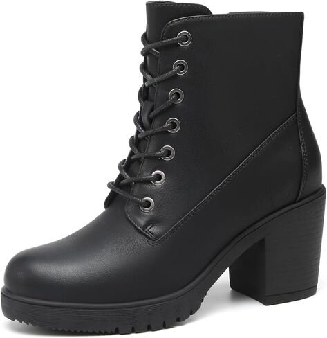 حذاء نسائي من TYNDALL بكعب مكتنز حذاء الكاحل أنيق بكعب عالٍ برباط وسحاب جانبي للفتيات حذاء نسائي أسود in Kuwait