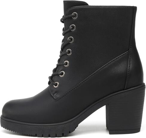 حذاء نسائي من TYNDALL بكعب مكتنز حذاء الكاحل أنيق بكعب عالٍ برباط وسحاب جانبي للفتيات حذاء نسائي أسود in Kuwait