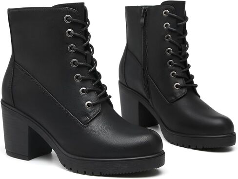 حذاء نسائي من TYNDALL بكعب مكتنز حذاء الكاحل أنيق بكعب عالٍ برباط وسحاب جانبي للفتيات حذاء نسائي أسود in Kuwait