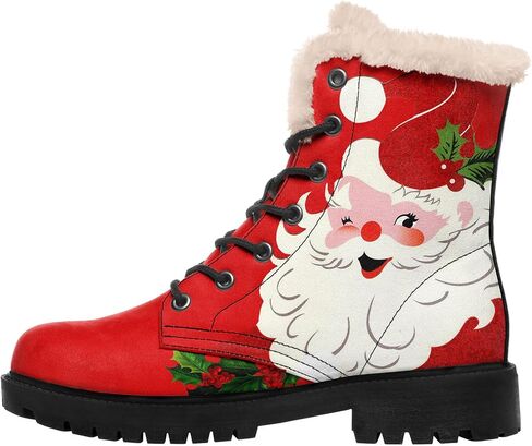 Womens Winter Boots,Custom Christmas Snow Boots Cute Santa Claus Print Fur Boots For Women Waterproof Slip On Warm Winter Snow Boots in Kuwait